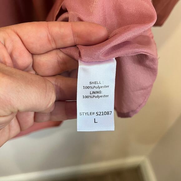 The Post Satin Long Sleeve Mini Dress Lace-Up Back Coquette Pink Party L - Picture 8 of 11